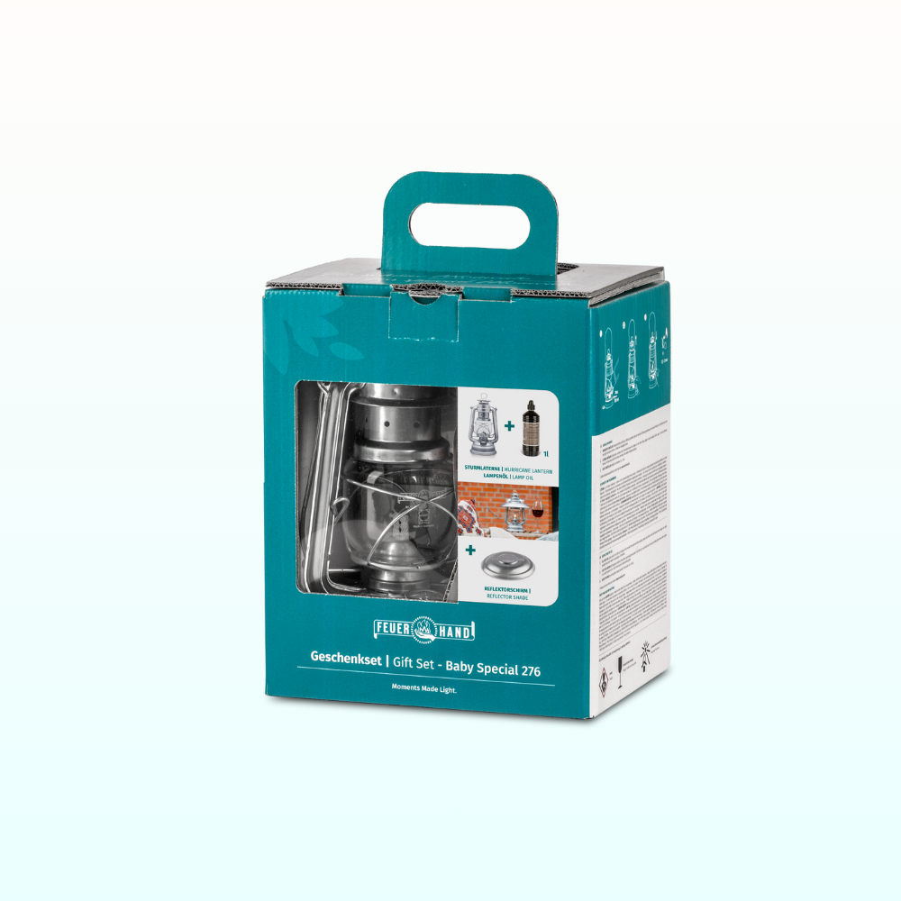Gift set storm lantern Baby Special 276 zinc, lamp oil & reflector