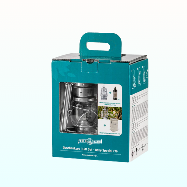 Feuerhand Sturmlaterne Geschenkset Sturmlaterne Baby Special 276 Zink, Lampenöl & Reflektorschirm Starterset Petromax Lampe