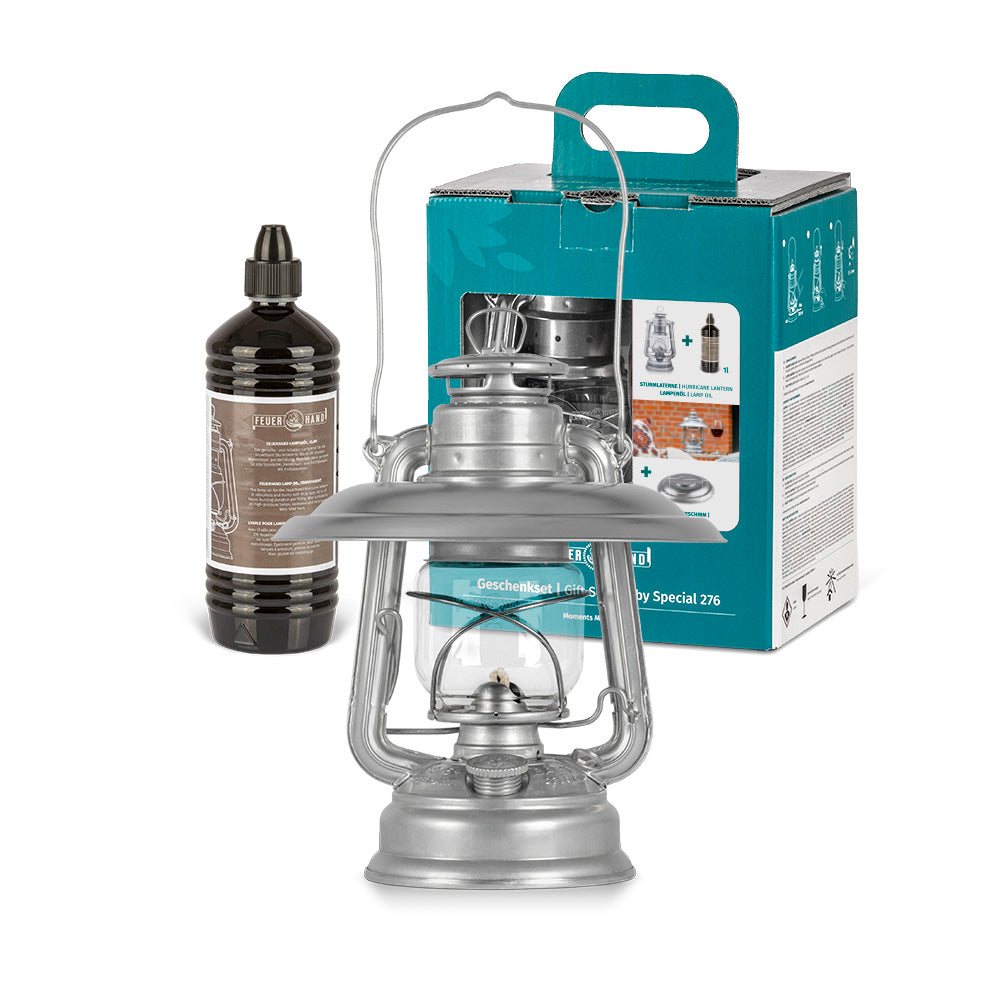 Gift set storm lantern Baby Special 276 zinc, lamp oil & reflector